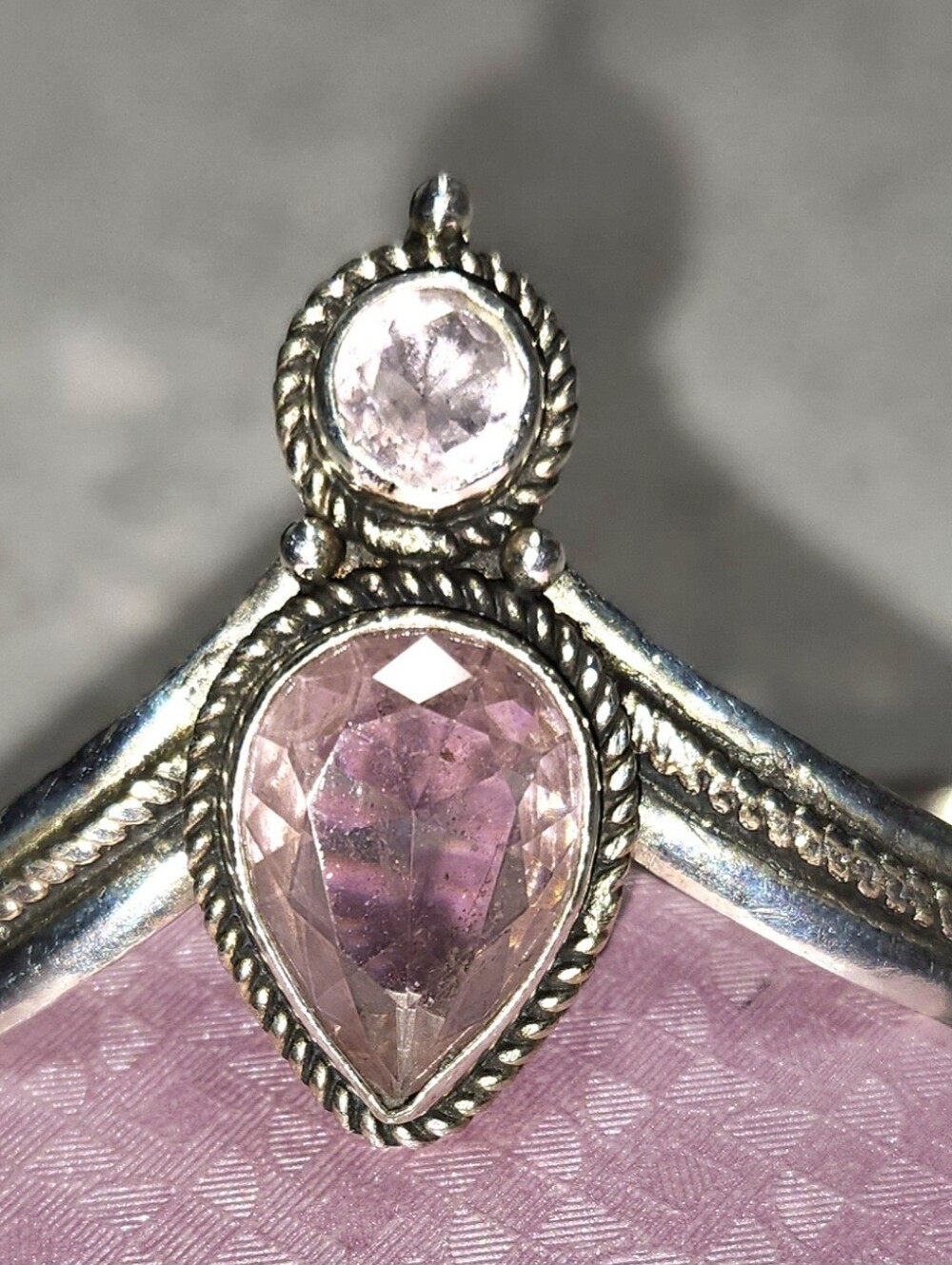 .925 Sterling Silver Pink Teardrop Cuff Bracelet In - Pink Tourmaline Gemstone